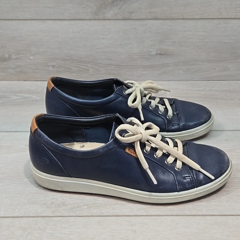 Ecco Women Sofft 7  Blue Leather Sneakers Comfort Shoes Sz 40/9 Slip On